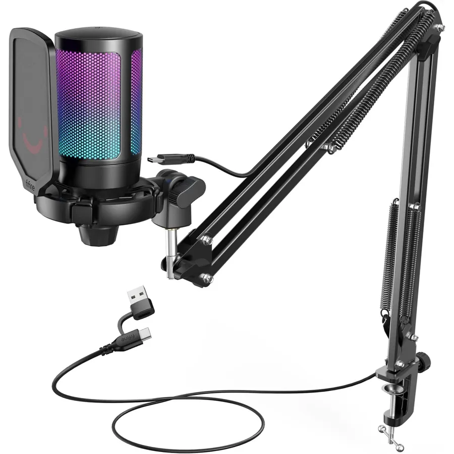 FIFINE A6T - USB condenser gaming microphone kit with boom arm