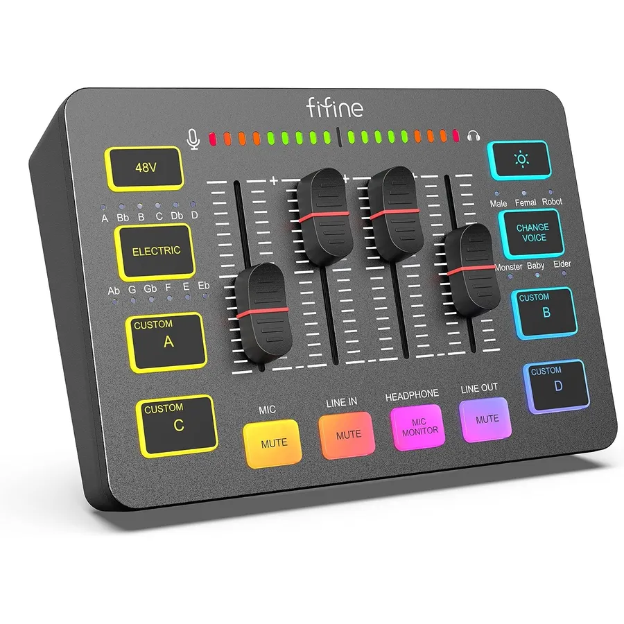 FIFINE SC3 - RGB gaming audio mixer with XLR microphone input