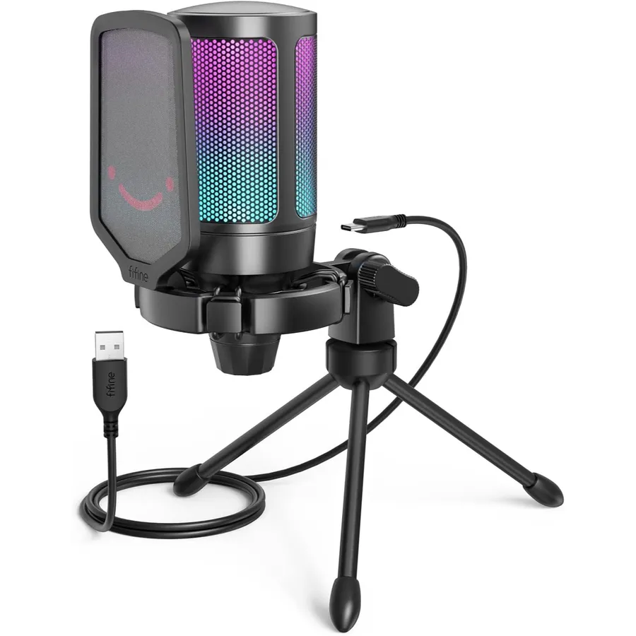 FIFINE A6V - Microfono USB a condensatore con RGB e muto a tocco